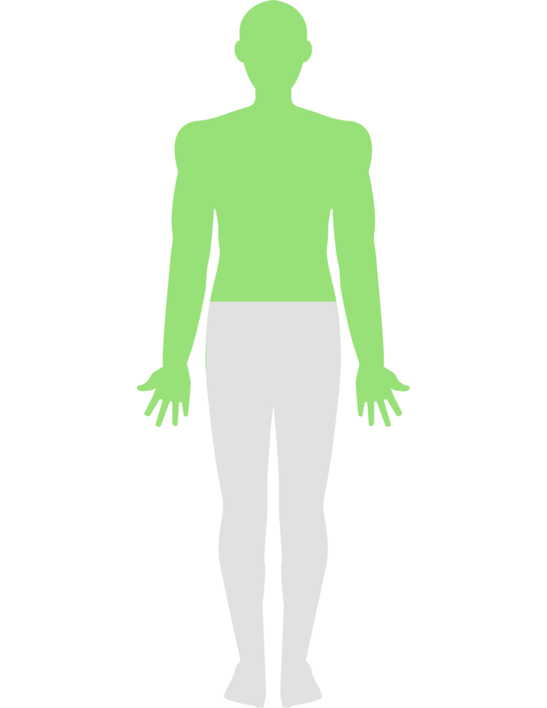 Gray silhouette of human body with upper half in green